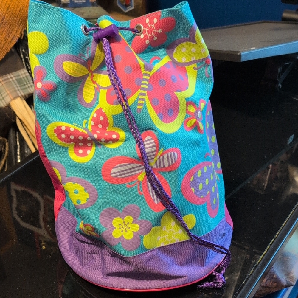 Colorful Butterfly Print Drawstring Bag